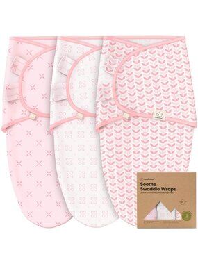 3 KeaBabies Swaddle Soothe Wraps Sleep Sacks Babies 0-3 Months Pink & White